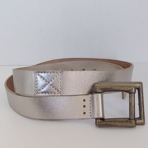 We The Free Womens Leather Metallic Gold tone Belt Chunky Buckle Size M/L Edgy